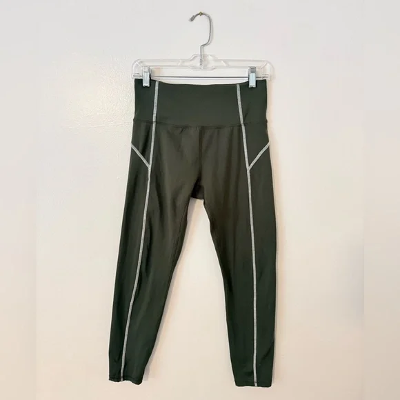 CYCLE HOUSE Womens Medium Olive Green Leggings 7/8 length Zip Pocket - Picture 5 of 11